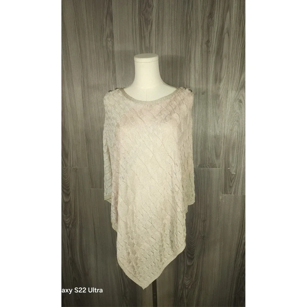 White House Black Market Metallic Asymmetric Hem Pullover Poncho‎ Small
